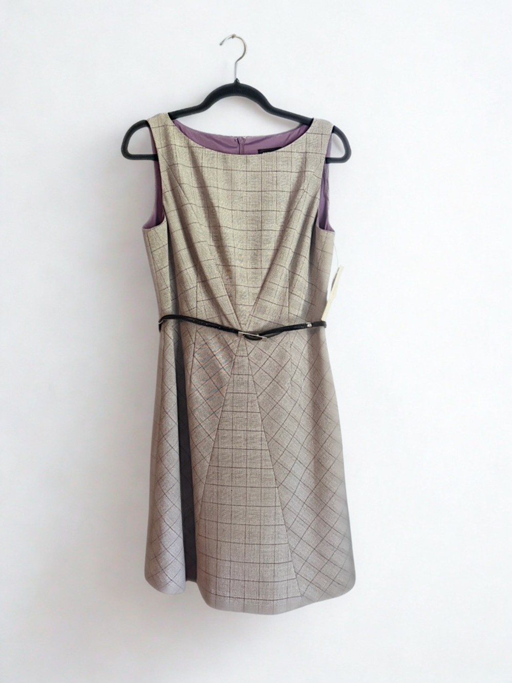 Adrianna Papell Plaid Sleeveless A-Line Dress with Lavender Lining